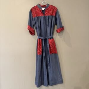 Vintage‎ Western House Dress Large Chambray Bandana Festival Duster Rockabilly